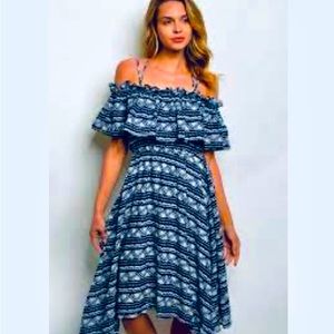Loveriche Navy & White Boho Block‎ Print Dress  Sz S